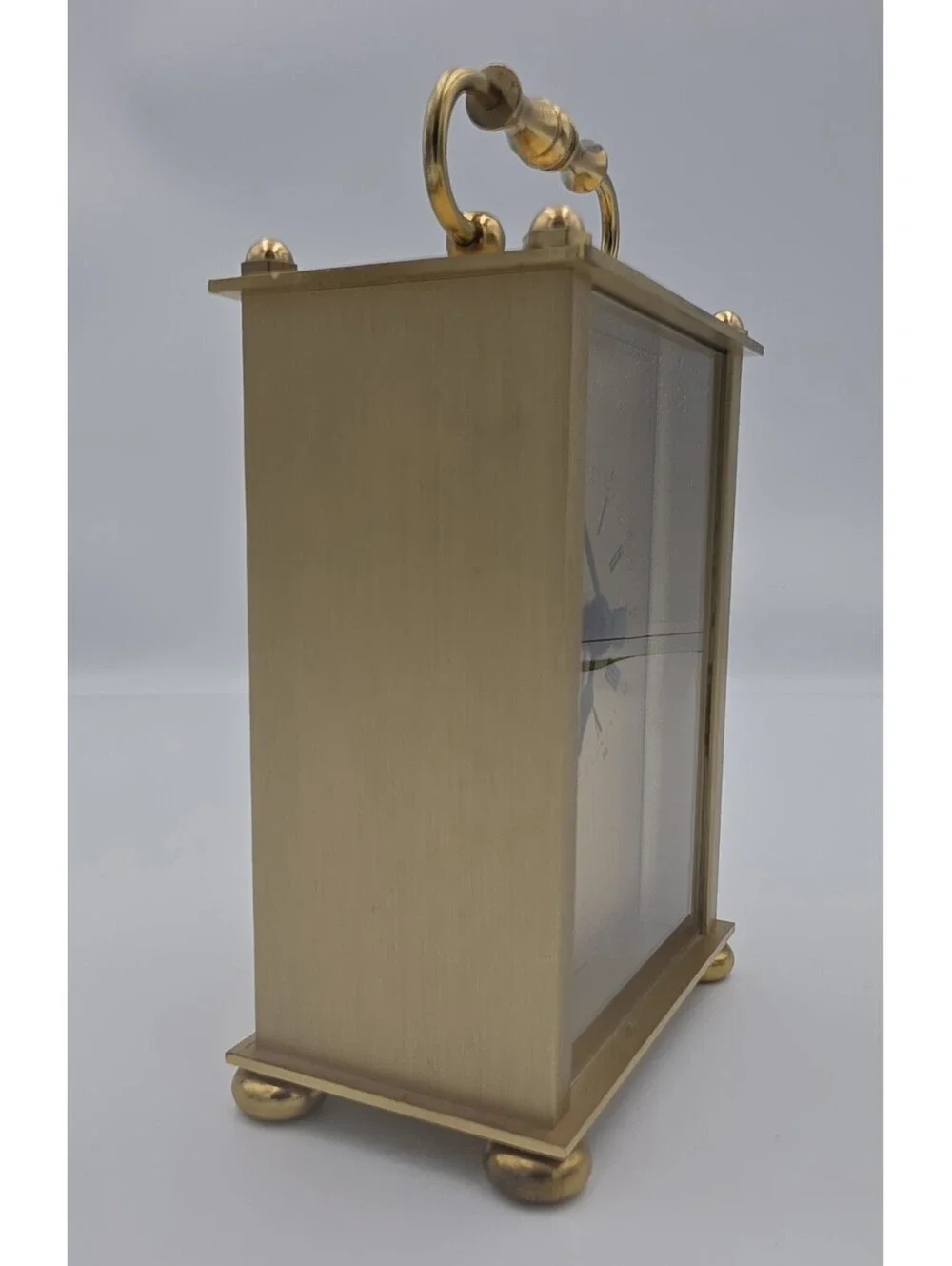 Vintage Gold Tone Quartz Carriage Mini Desk Clock with Roman Numerals